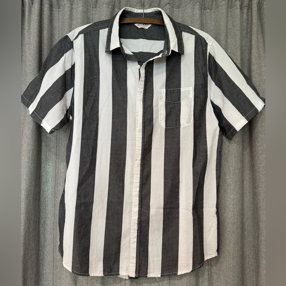 Cotton On “Vintage Remastered” Black and White Vertical Stripe Button Down Shirt